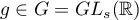 $g\in G=GL_s(\mathbb{R})$