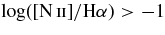 $\log ([\hbox{N}\,\mathsc {ii}]/\hbox{H}\alpha)>-1$