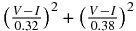 $\left(\frac{V-I}{0.32}\right)^2+\left(\frac{V-I}{0.38}\right)^2$