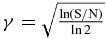 $\gamma = \sqrt{\frac{\ln ({\rm S}/{\rm N})}{\ln 2}}$