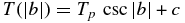 $T(\vert b \vert) = T_p \, \csc \vert b \vert + c$