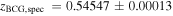 ${z}_{\mathrm{BCG},\mathrm{spec}}\,=0.54547\pm 0.00013$
