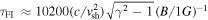 ${\tau }_{\mathrm{FI}}\,\approx 10200{(c/{v}_{\mathrm{sh}}^{2})\sqrt{{\gamma }^{2}-1}(B/1G)}^{-1}$