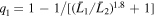 ${q}_{1}=1-1/[{({\bar{L}}_{1}/{\bar{L}}_{2})}^{1.8}+1]$