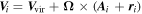 ${{\boldsymbol{V}}}_{i}={{\boldsymbol{V}}}_{\mathrm{vir}}+{\boldsymbol{\Omega }}\times ({{\boldsymbol{A}}}_{i}+{{\boldsymbol{r}}}_{i})$