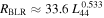 ${R}_{\mathrm{BLR}}\approx 33.6\,{L}_{44}^{0.533}$