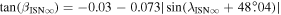 $\tan ({\beta }_{\mathrm{ISN}\infty })=-0.03-0.073| \sin ({\lambda }_{\mathrm{ISN}\infty }+48\buildrel{\circ}\over{.} 04)| $