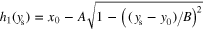 ${{h}_{1}}({{y}_{{\rm s}}})={{x}_{0}}-A\sqrt{1-{{\left( \left( {{y}_{{\rm s}}}-{{y}_{0}} \right)/B \right)}^{2}}}$