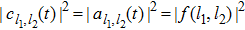 $| {c}_{{l}_{1},{l}_{2}}(t){| }^{2}=| {a}_{{l}_{1},{l}_{2}}(t){| }^{2}=| f({l}_{1},{l}_{2}){| }^{2}$