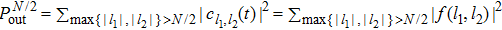 ${P}_{\mathrm{out}}^{N/2}={\sum }_{\max \{| {l}_{1}|, | {l}_{2}| \}\gt N/2}| {c}_{{l}_{1},{l}_{2}}(t){| }^{2}={\sum }_{\max \{| {l}_{1}|, | {l}_{2}| \}\gt N/2}| f({l}_{1},{l}_{2}){| }^{2}$