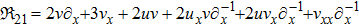 ${{\mathfrak{R}}}_{21}=2v{\partial }_{x}+3{v}_{x}+2{uv}+2{u}_{x}v{\partial }_{x}^{-1}+2{{uv}}_{x}{\partial }_{x}^{-1}+{v}_{{xx}}{\partial }_{x}^{-1}$