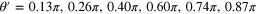 $\theta ^{\prime} =0.13\pi ,0.26\pi ,0.40\pi ,0.60\pi ,0.74\pi ,0.87\pi $