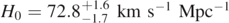 ${H}_{0}=72.{8}_{-1.7}^{+1.6}\enspace \mathrm{k}\mathrm{m}\enspace {\mathrm{s}}^{-1}\enspace {\mathrm{M}\mathrm{p}\mathrm{c}}^{-1}$