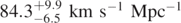 $84.{3}_{-6.5}^{+9.9}\enspace \mathrm{k}\mathrm{m}\enspace {\mathrm{s}}^{-1}\enspace {\mathrm{M}\mathrm{p}\mathrm{c}}^{-1}$