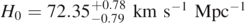 ${H}_{0}=72.3{5}_{-0.79}^{+0.78}\enspace \mathrm{k}\mathrm{m}\enspace {\mathrm{s}}^{-1}\enspace {\mathrm{M}\mathrm{p}\mathrm{c}}^{-1}$