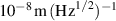 $10^{-8}\,\mathrm{m}\,(\mathrm{Hz}^{1/2})^{-1}$