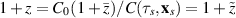 $1+z = C_0 (1 + \bar{z}) / C(\tau_s,\mathbf{x}_s) = 1+\tilde{z}$