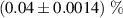 $(0.04 \pm 0.0014)~\% $