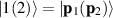 $\vert 1(2)\rangle = \vert \mathbf{p}_1 (\mathbf{p}_2)\rangle$