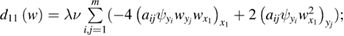 $d_{11}(w) =\lambda \nu \sum\limits_{i,j=1}^{m}(-4\left(a_{ij}\psi _{y_{i}}w_{y_{j}}w_{x_{1}}\right) _{x_{1}}+2\left(a_{ij}\psi _{y_{i}}w_{x_{1}}^{2}\right) _{y_{j}});$