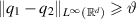 $\lVert q_{1}-q_{2} \rVert_{L^{\infty}(\mathbb{R}^{d})} \unicode{x2A7E} \vartheta$