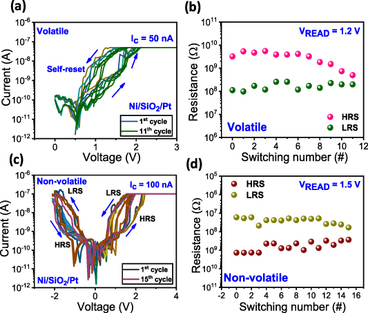 Coexistence of volatile and non-volatile resistive switching in Ni/SiO2 ...