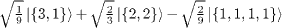 $\sqrt {\frac {1}{9}} \left | \{3,1\} \right\rangle + \sqrt {\frac {2}{3}} \left | \{2,2\} \right\rangle - \sqrt {\frac {2}{9}} \left | \{1,1,1,1\} \right\rangle $