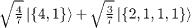 $\sqrt {\frac {4}{7}} \left | \{4,1\} \right\rangle + \sqrt {\frac {3}{7}} \left | \{2,1,1,1\} \right\rangle $