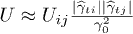 $U \approx U_{ij}\frac{|\widehat{\gamma}_{ti}||\widehat{\gamma}_{tj}|}{\gamma_{0}^2}$