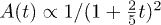$A(t)\propto 1/(1+\frac{2}{5}t)^2$