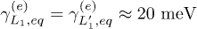 $\gamma_{L_1,eq}^{(e)}=\gamma_{L_1^{\prime},eq}^{(e)}\approx 20\ \text{meV}$
