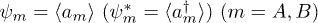 $\psi_m=\langle a_m\rangle\ (\psi_m^*=\langle a_m^{\dagger}\rangle)\ (m=A, B)$