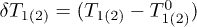 $\delta T_{1(2)} = (T_{1(2)}-T_{1(2)}^{0})$