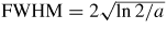 ${\rm FWHM} =2\sqrt{\ln{2}/a}$
