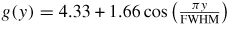 $g(y)= 4.33+1.66\cos{\left(\frac{\pi y}{{\rm FWHM}}\right)}$