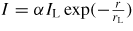 $I = \alpha I_{\rm L} \exp(-\frac{r}{r_{\rm L}})$