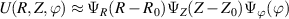 $U(R, Z, \varphi) \approx \Psi_R(R-R_0)\Psi_Z(Z-Z_0)\Psi_\varphi(\varphi)$