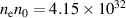 $n_\mathrm{e}n_{0} = 4.15 \times 10^{32}$