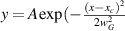 $y = A\mathrm{exp}(-\frac{(x-x_{c})^{2}}{2w_{G}^{2}}$