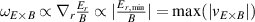 $\omega_{E \times B} \propto \nabla_r \frac{E_r}{B} \propto |\frac{E_{r,\mathrm{min}}}{B}| = \mathrm{max}(|v_{E \times B}|)$