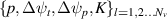 $\{p,\Delta \psi_{t},\Delta \psi_{p},K\}_{l = 1,2{\ldots}N_{v}}$
