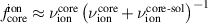 $f_\mathrm{core}^\textrm{ion}\approx \nu^\textrm{core}_\mathrm{ion}\left(\nu^\textrm{core}_\mathrm{ion}+\nu^\textrm{core-sol}_\mathrm{ion}\right)^{-1}$