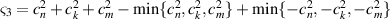$\varsigma_3 = c_n^2+c_k^2+c_m^2-\min\{c_n^2,c_k^2,c_m^2\}+\min\{-c_n^2,-c_k^2,-c_m^2\}$