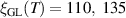 $\xi_\mathrm{GL}(T) = 110,~135$