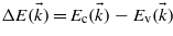 $\Delta E(\vec{k})={E}_{\mathrm{c}}(\vec{k})-{E}_{\mathrm{v}}(\vec{k})$