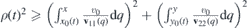$\rho {\left(t\right)}^{2}{\geqslant}{\left({\int }_{{x}_{0}\left(t\right)}^{x}\frac{{v}_{0}}{{\mathbf{v}}_{11}\left(q\right)}\mathrm{d}q\right)}^{2}+{\left({\int }_{{y}_{0}\left(t\right)}^{y}\frac{{v}_{0}}{{\mathbf{v}}_{22}\left(q\right)}\mathrm{d}q\right)}^{2}$