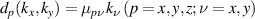 $d_p(k_x,k_y) = \mu_{p\nu}k_{\nu}\,(p = x,y,z; \nu = x,y)$