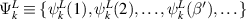 $\Psi^{L}_k \equiv \{\psi^{L}_k(1), \psi^{L}_k(2), \dots, \psi^{L}_k(\beta ^{^{\prime}}),\dots \}$