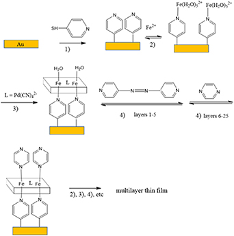 Layer-by-layer assembly of a [Fe-(pyrazine){Pd(CN)4}] spin crossover ...