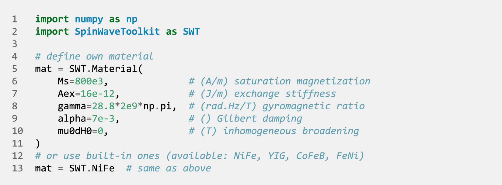 SpinWaveToolkit: python package for (semi-)analytical calculations in ...